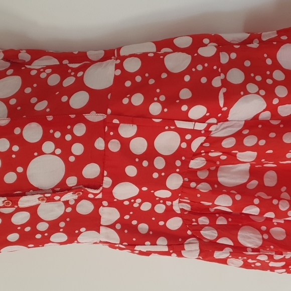 Zara Basic Size 10 12 approx Red White Spot Dress Cotton Silk - Picture 3 of 9